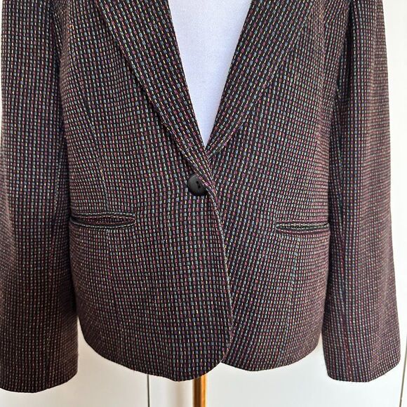 Vintage Women's Rainbow Tweed Wool Blazer Size 10 Black Adolfo Studio - Picture 5 of 6